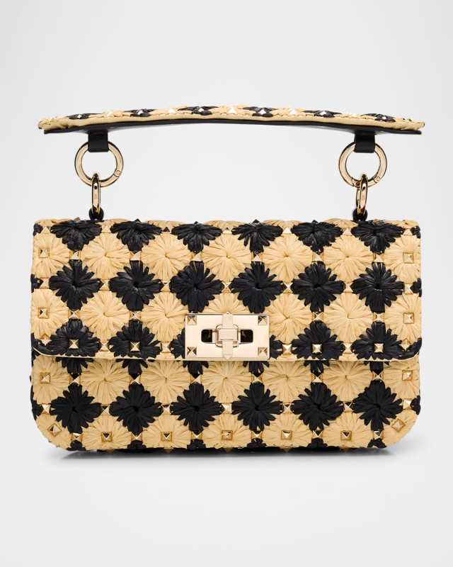 Rockstud Checkered Woven Shoulder Bag